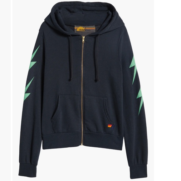 Aviator Nation Tops - Aviator Nation - 4 Bolt Zip Hoodie - Charcoal Mint - XL